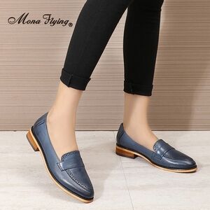Mona Flying deep teal leather wingtip style loafers 38